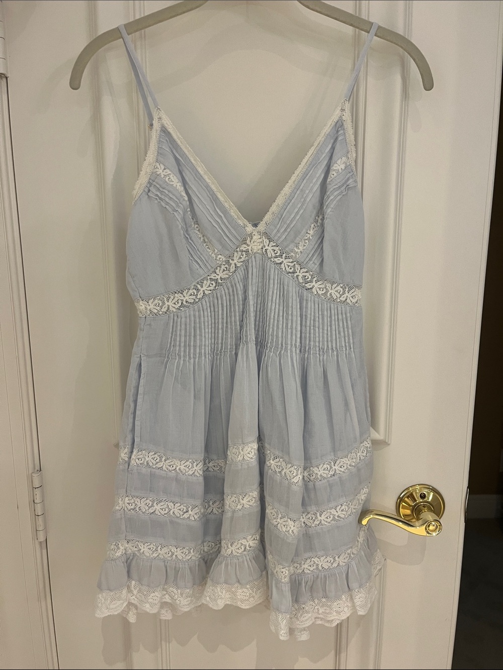 LoveShackFancy Pale Blue Lace-Trimmed Chemise